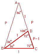 72,72,36 degree triangle has sides P,P and 1