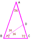 Isoceles 36-36-72 angle triangle