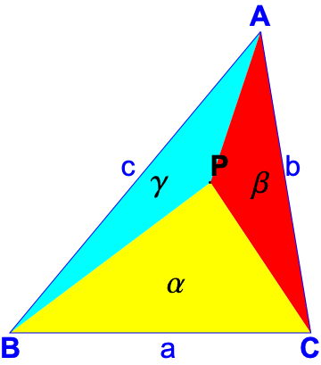 barycentric coords are the 3 triangle areas from each side to the point